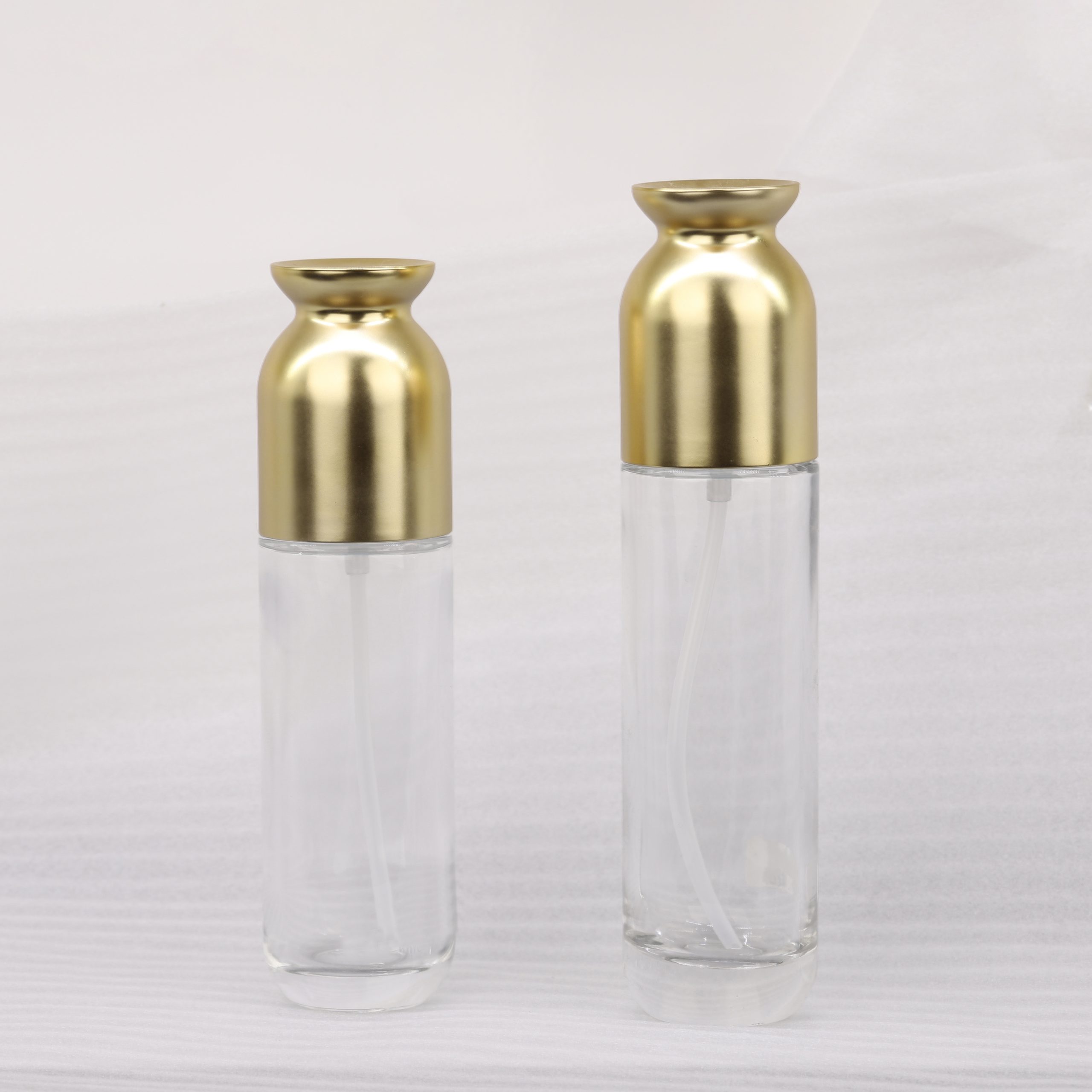 Empty Glass Skincare Packaging 100ml 120ml Clear Glass Serum Lotion Pump Bottle With Gold Cap