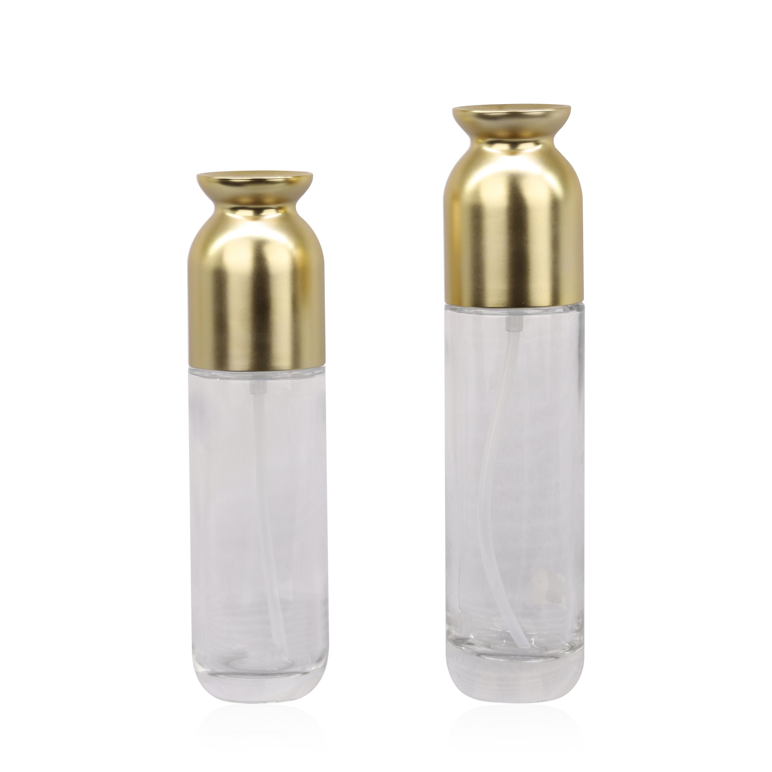 Empty Glass Skincare Packaging 100ml 120ml Clear Glass Serum Lotion Pump Bottle With Gold Cap