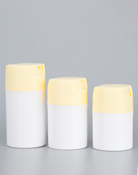 Customized 35ml 50ml 75ml 100ml 150ml white twist airless pump bottle with twist cap PP plastic pump bottle with yellow head