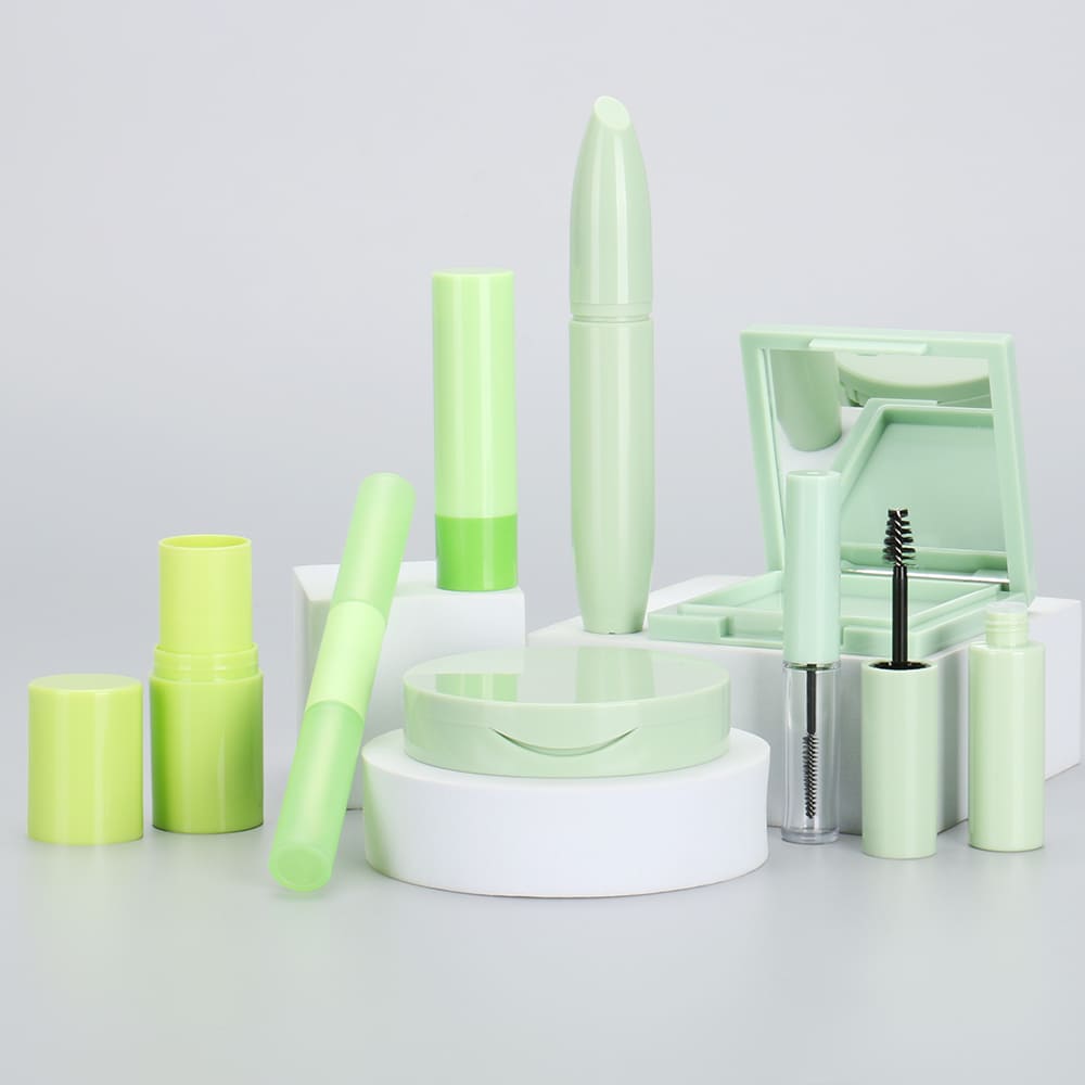Full Line Green Cosmetic Packaging Set (Compact, Lipstick, Mascara & Stick)