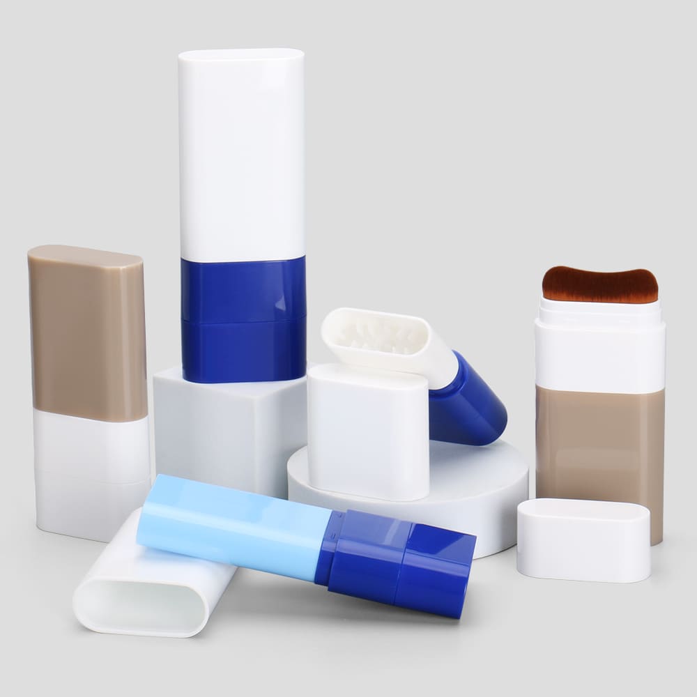 Flat Oval Stick Container with Built-in Brush Applicator