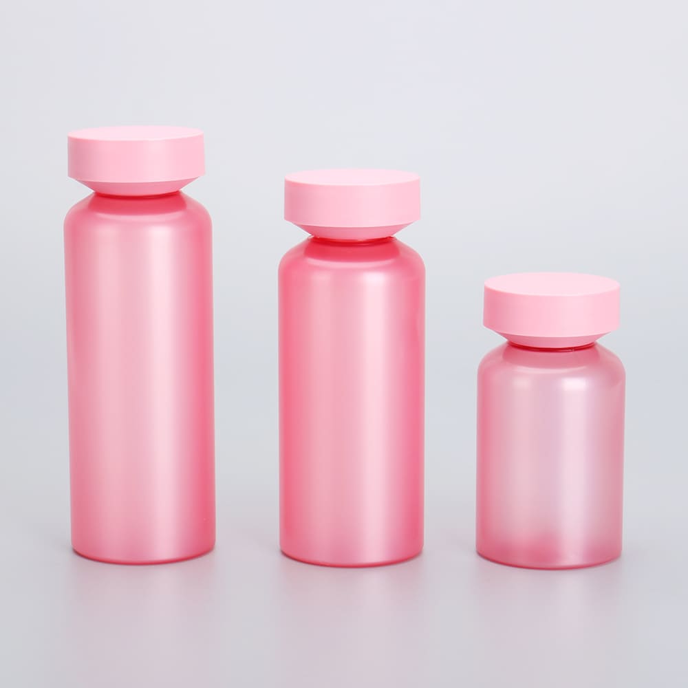 Frosted Pink Cylinder Plastic Bottle with Screw Cap