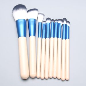 10-Piece Professional Makeup Brush Set with Blue Ferrule