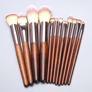Complete Face & Eye Makeup Brush Set with Wooden Handles
