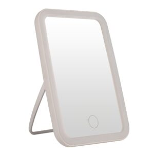 Portable LED Travel Makeup Mirror with Foldable Stand & Touch Sensor