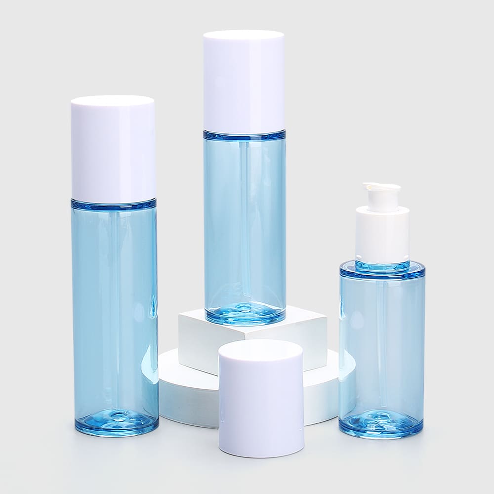 Translucent Blue Cylinder PET Lotion Bottle