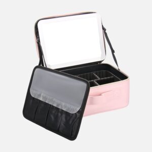 QUILTED MAKEUP TRAIN CASE WITH LED MIRROR AND DIVIDERS