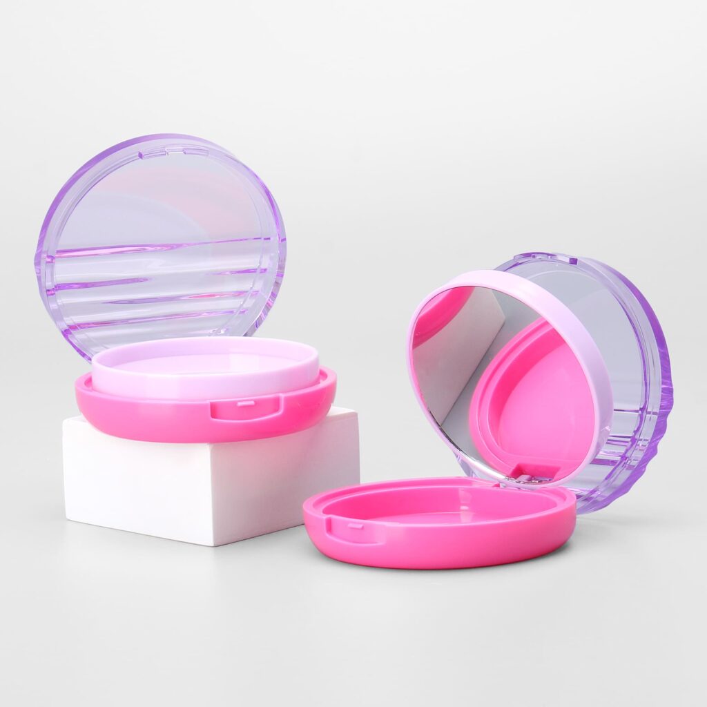 70mm Round Powder Compact Packaging with Wavy Transparent Top